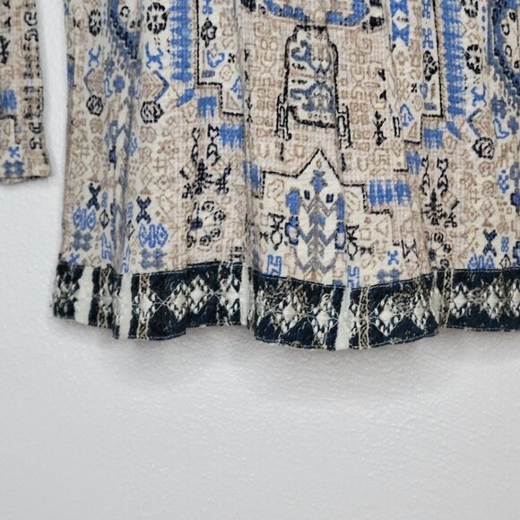 Lucky Brand Top Size S Boho Blue Multicolor 3/4 Sleeve Peasant Tassel Tie - Picture 6 of 14
